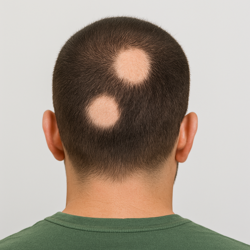 Traitement de micropigmentation capillaire pour camoufler une pelade ou une alopécie en plaques à Montréal-Est.