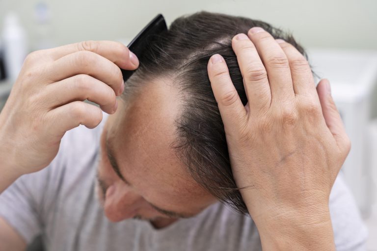 Ligne de front reculée traitée par micropigmentation capillaire à Montréal